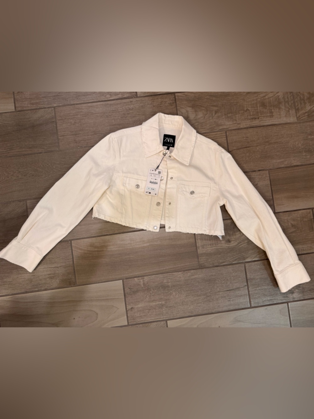 Zara Off-White Cropped Denim Jacket - Women's